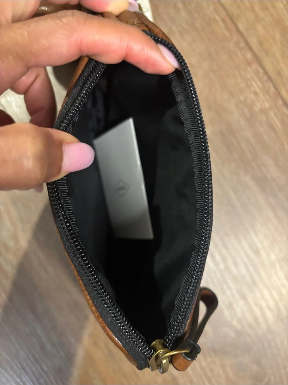 Fossil Brown Leather triple pouch set Organizer with Striped Accent